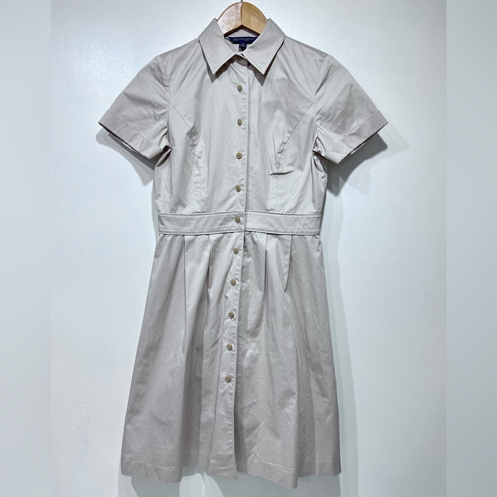 Brooks Brothers Womens Light Khaki Short Sleeve Button-Front Shirt Dress Size 4P